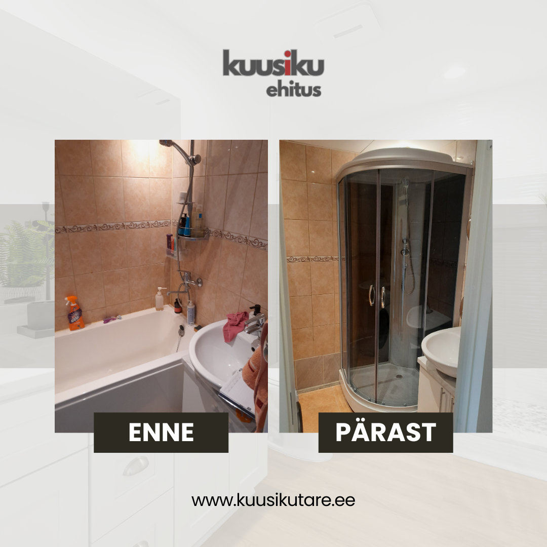 Vannitoa remont Tartumaal: vanni asendamine dušinurgaga